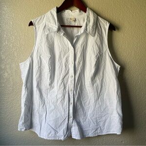 Y2K Womens 22W Striped Collared Sleeveless Button Down Shirt Preppy Mom Summer